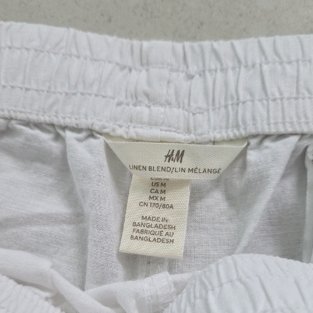 H&M Linen Blend Pants Size Medium Lightweight Neutral Casual Trousers - Picture 2 of 7